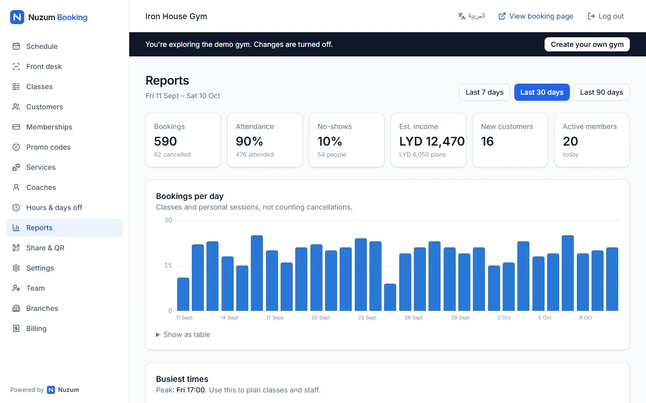 Nuzum Booking owner dashboard